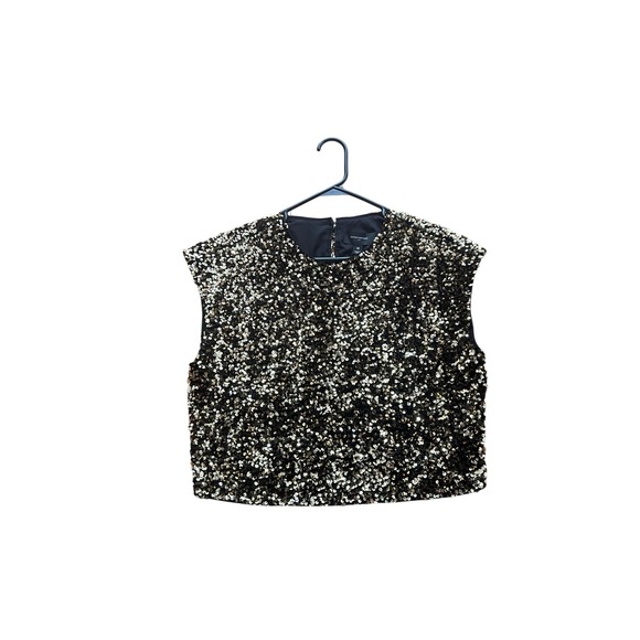 Banana Republic Tops - Banana Republic Gold Black Sequin Sleeveless Cropped Top Size M New